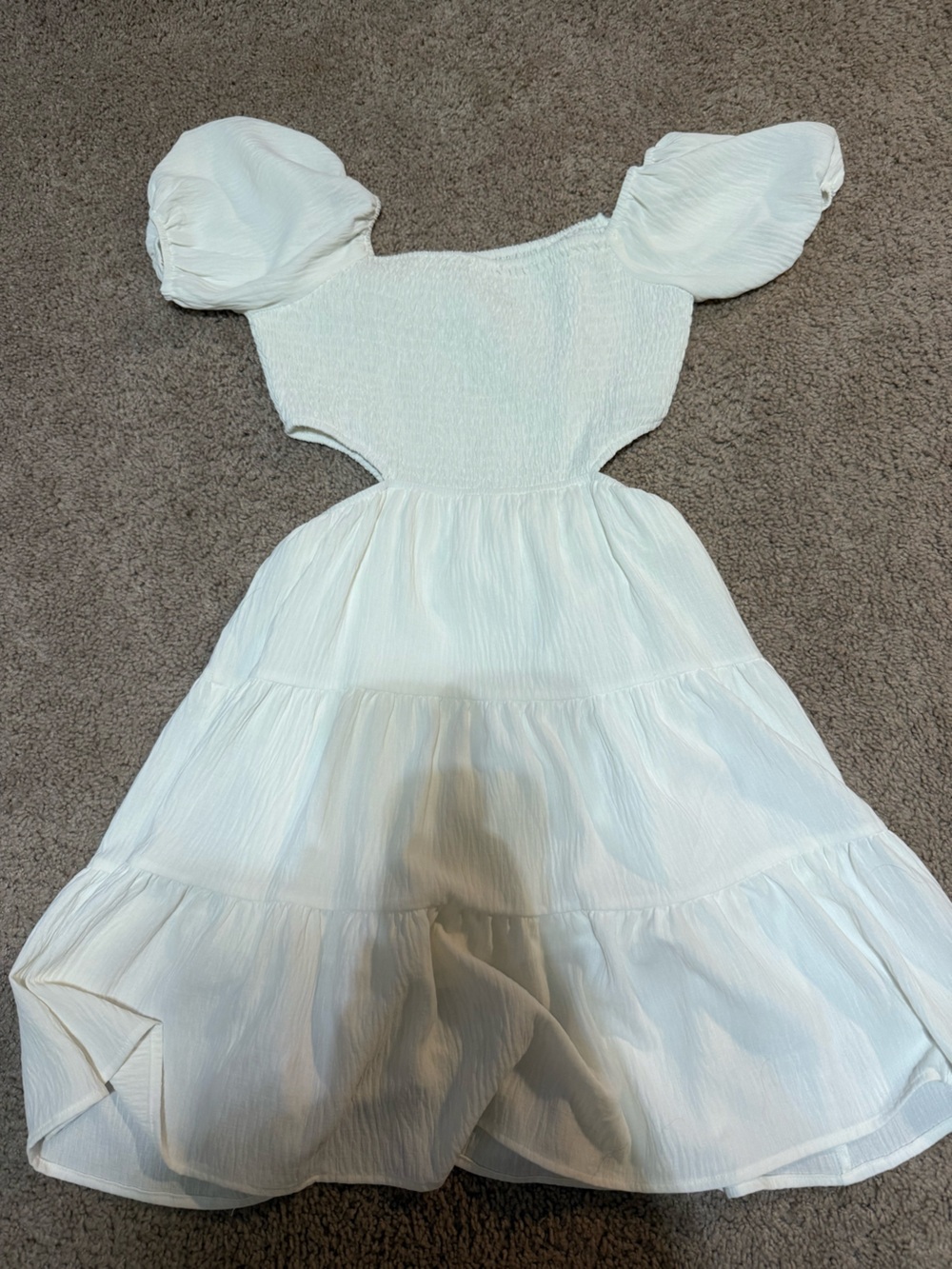 Peach Love California White Puff-Sleeve Tiered Dress